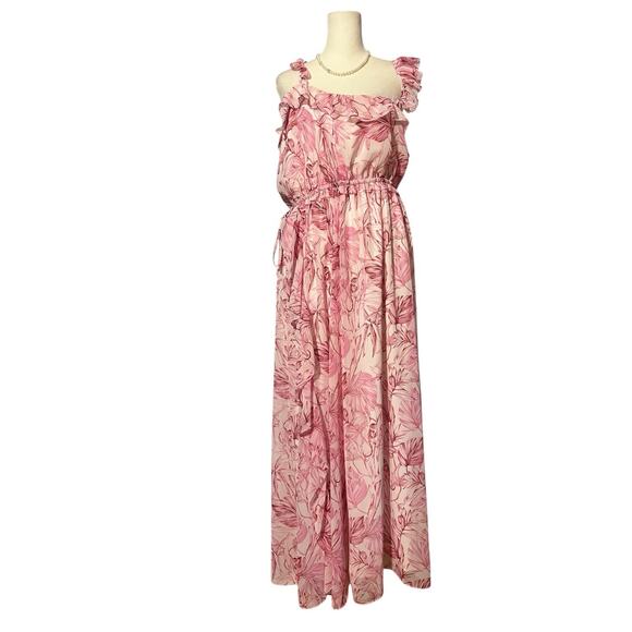 Anthropologie Gal Meets Glam Dress Pink Floral Size 10 Racerback Straps Ruffle - Picture 1 of 13